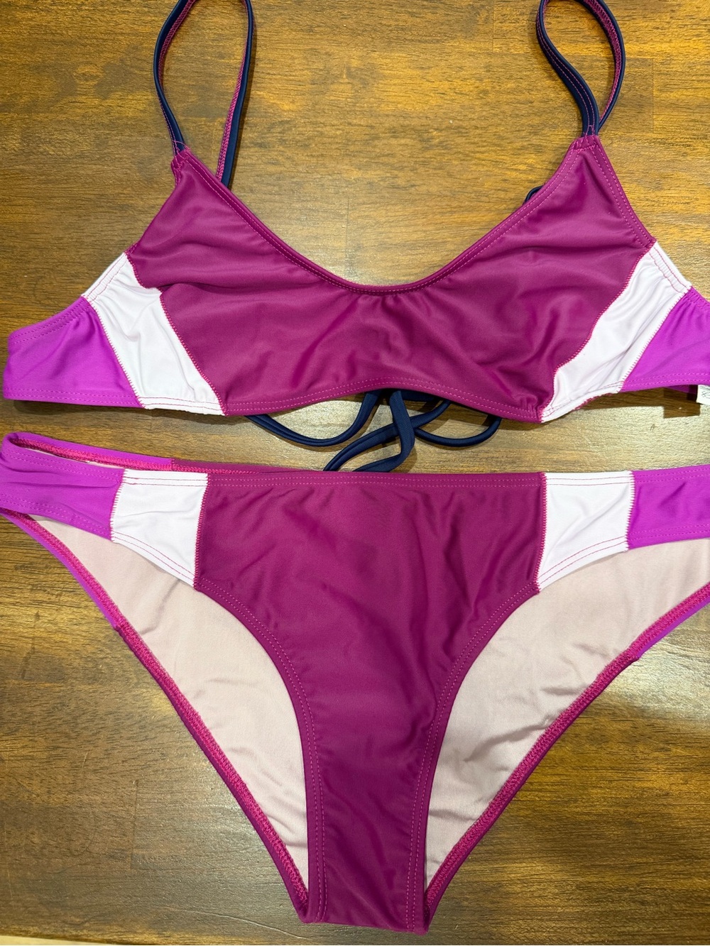 Xirena Swim Triangle Bikini Set Womens Large Purple Colorblock Made in USA